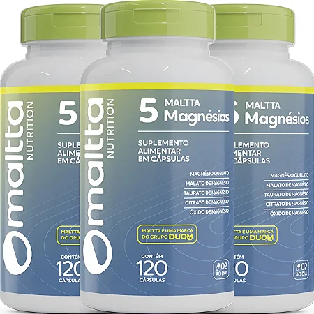 Kit Com 3 Unidades - Maltta 5 Magnésios Quelato, Malato, Taurato, Citrato e Óxido 120caps