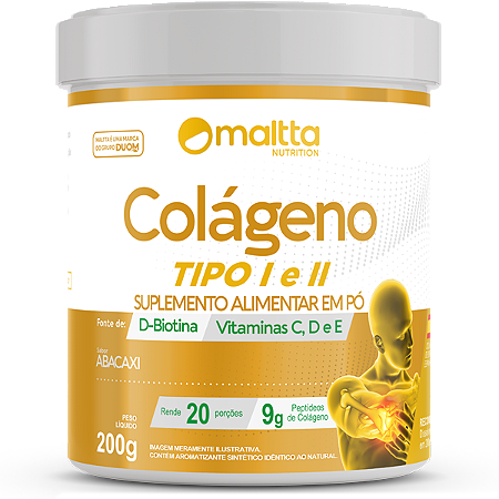 Colágeno Tipo 1 e 2 com Vitaminas 200g Sabor Abacaxi Maltta