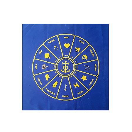 Toalha Roda Cigana para Tarô Cigano Místico Azul Amarelo