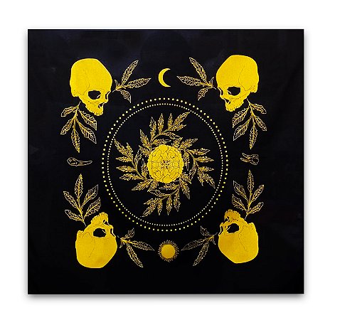 Toalha De Tarô para Leitura Brilho Preto/Dourado 70CM