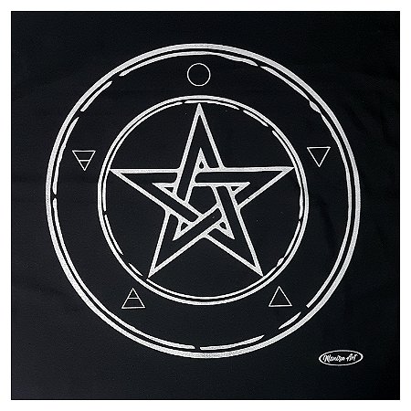 Toalha Wicca Pentagrama Em Seda Preto e Prata Toalha Tarô