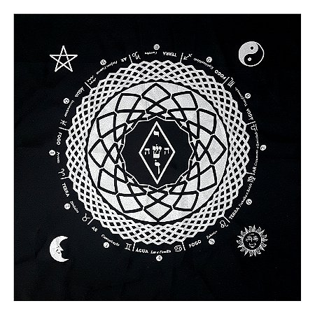 Toalha para Tarô Elemental Seda Preto e Prata 4 Elementos