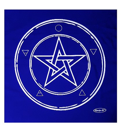 Toalha Wicca Pentagrama Toalha Tarô com Brilho Azul Bco 70CM