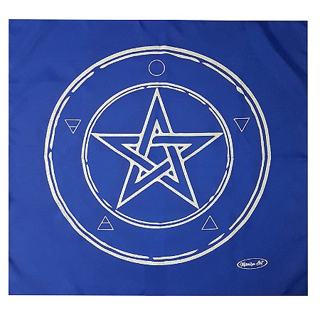 Toalha Wicca Pentagrama Toalha Tarô com Brilho Azul Pta 70CM