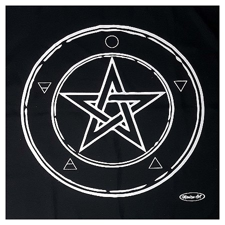 Toalha Wicca Pentagrama Toalha Tarô com Brilho Pto/Bco 70CM