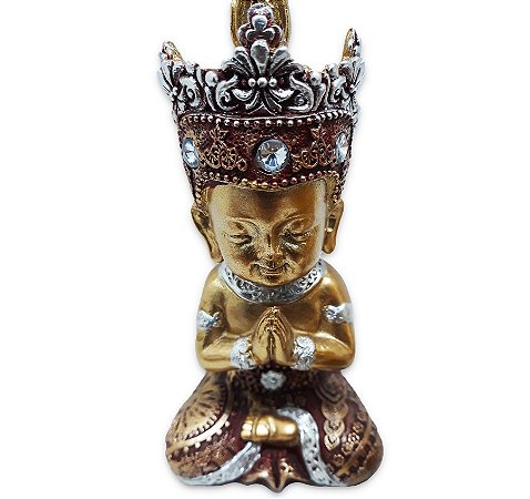 Buda Tailandês da Prosperidade Orando Vermelho Gold 12cm