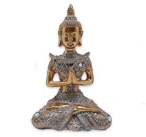 Buda da Reflexão Yoga Rezando Buda Gold Brilhante 12 cm