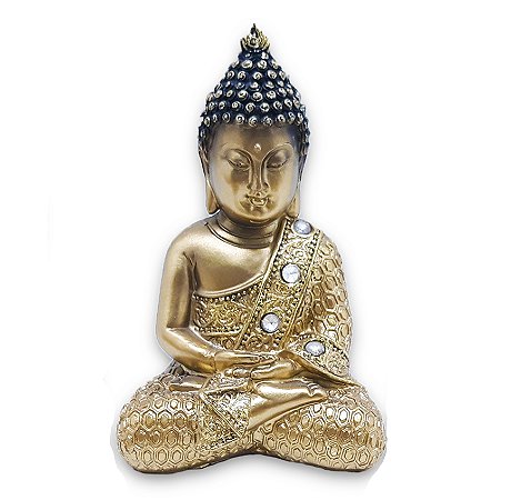 Buda Tibetano da Sabedoria Meditação Gold Com Strass 15cm