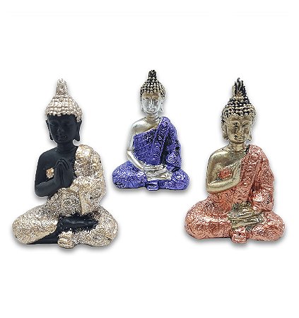 Trio Mini Buda Tailandês Rezando Orando Estatueta Color 6 cm