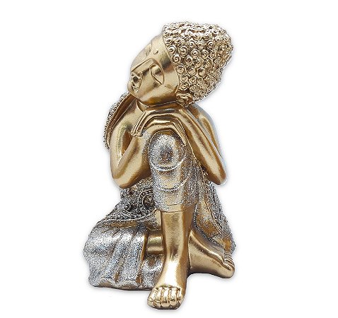 Buda Tailandês Meditando Dourando Contemplando Brilho 13 cm