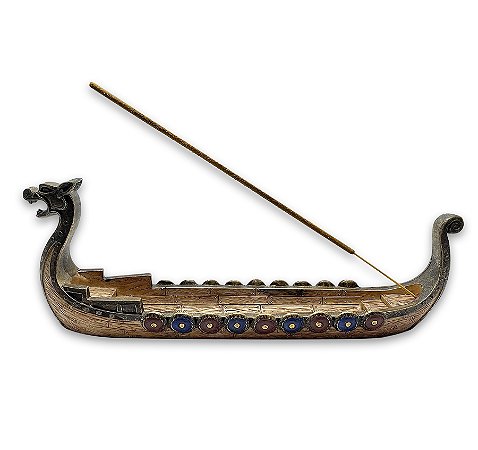 Incensário Vareta Barco Viking Drakkars Resina Cobre 33 cm