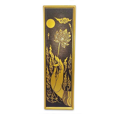 Incensário Chinês Flor de Lotus Reto em Resina Dourado