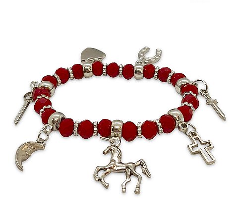 Pulseira São Jorge Ajustável Vinho com Detalhes pratas