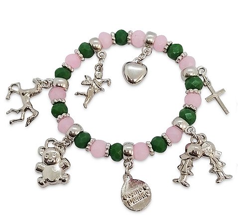 Pulseira São Cosme e Damião Rosa e Verde  Ajustável