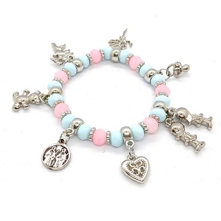 Pulseira São Cosme e Damião Azul e Rosa Claros  Ajustável