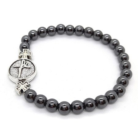 Pulseira Hematita Ajustável Pulseira da Fé Hematita Cinza
