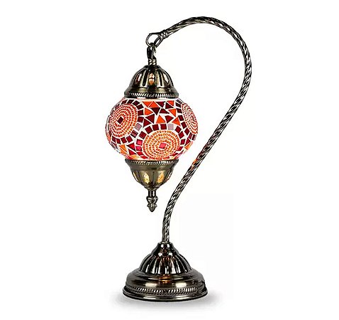 Abajur Turco Mosaico Metal E Vidro Vermelho Bivolt 40cm