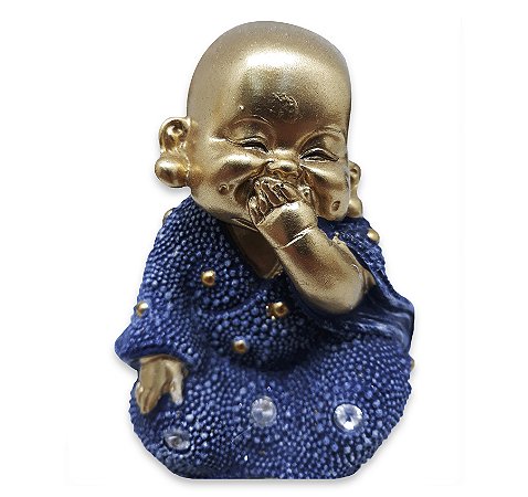 Estátua Buda Mudinho Estatueta Monge 9 cm Dourado e Azul