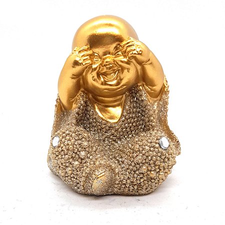 Buda Baby Ceguinho Não Vejo Dourando Brilhante Buda 9 cm