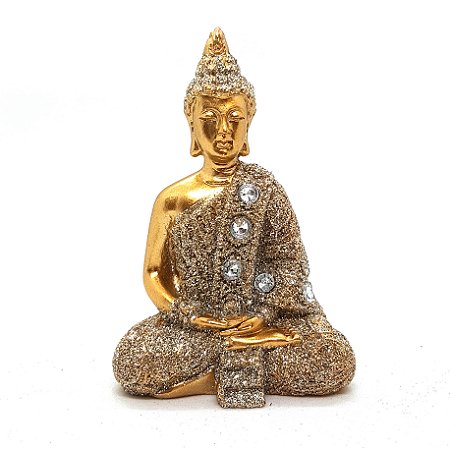 Buda Tailandês Meditando Dourando Brilhante Buda 9 cm