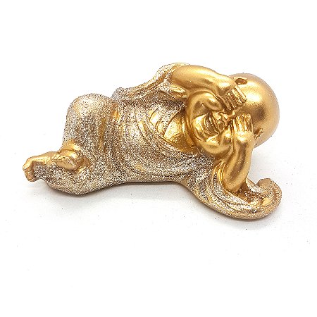 Estátua Buda Ceguinho Deitado Estatueta Buda 9cm Brilhante