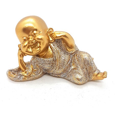 Estátua Buda Surdinho Deitado Estatueta Buda 9cm Brilhante