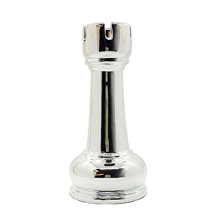 Enfeite Peça de Xadrez em Porcelana Prata Torre 12cm