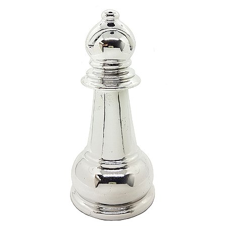 Enfeite Peça de Xadrez em Porcelana Prata Bispo 12cm
