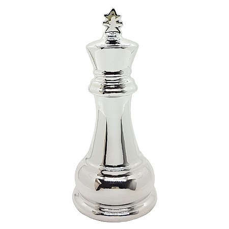 Enfeite Peça de Xadrez em Porcelana Prata Rei 12cm