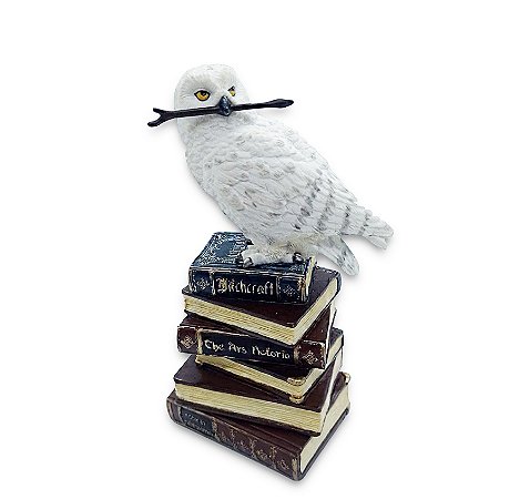 Coruja Edwiges Harry Potter Varinha Mágica Resina 13 cm