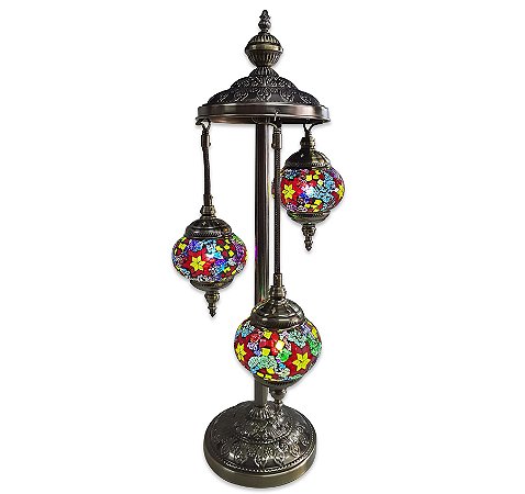 Abajur Turco Mosaico Metal E Vidro Colorido Istambul 75 Cm