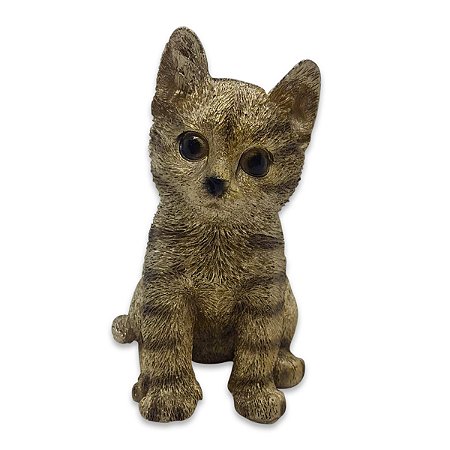 Enfeite de Luxo Gatinho Resina Dourado Decoração 11 cm