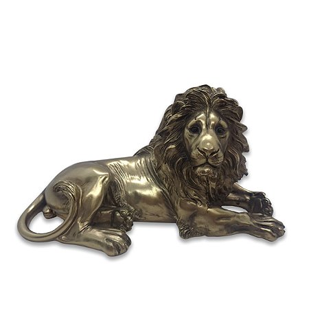 Estatua Enfeite de Resina Leão Cobre Brilhante Força 19 cm
