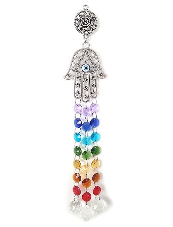 Móbile Mão Hamsá Olho Grego 7 Chakras Equilíbrio e Proteção