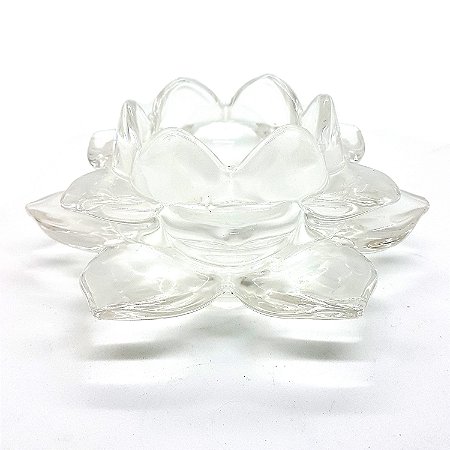 Porta Velas Vidro Flor de Lótus Enfeite Vidro Transparente