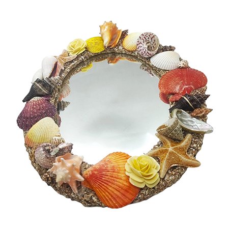 Espelho Oval Artesanal Conchas do Mar Naturais 30 cm