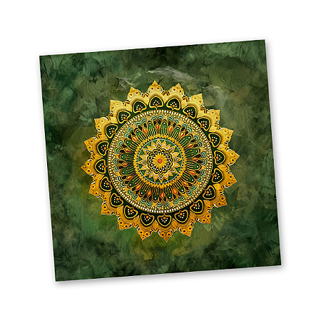 Toalha mandala Flor laranja borda verde 70 cm