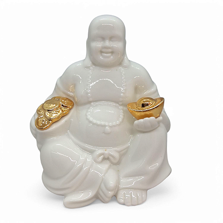 Estátueta Buda da Prosperidade Luminária Porcelana 13 cm
