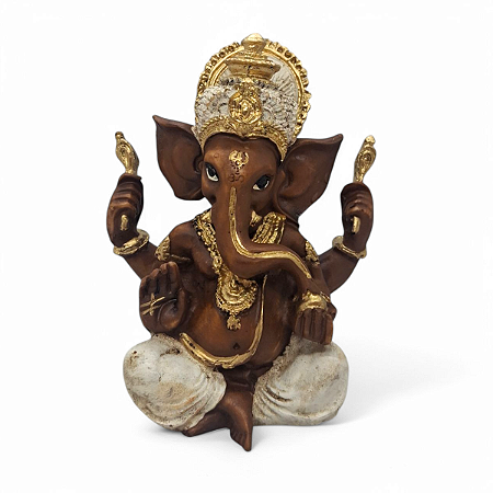 Estátua Ganesha Branco Sucesso e Prosperidade na Vida 14 cm