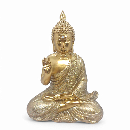 Buda Tibetano da Sabedoria Meditação Gold Com Strass 20 cm