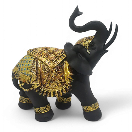 Elefante Preto Fosco com Detalhes Coloridos Brilhantes 15 cm