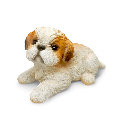 Estatueta Delicada Cachorrinho Shih tzu Detalhado 18 cm