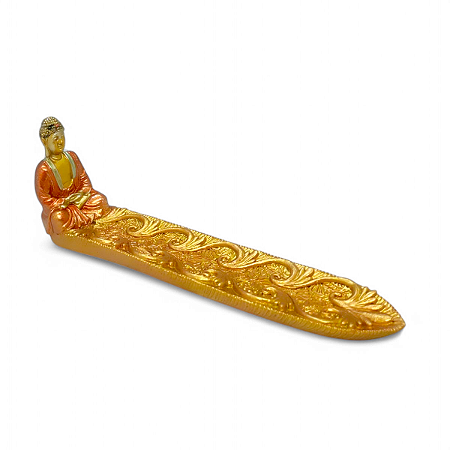 Incensário Vareta Buda Tibetano Detalhes em Dourado 20 cm