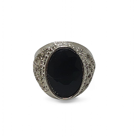 Anel Turco Prata com Pedra Zircão Preto