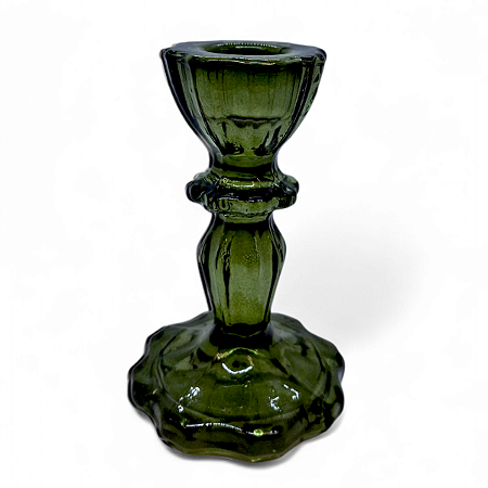 Porta Velas Castiçal Verde Transparente Vidro Rústico 11 cm