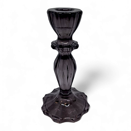 Porta Velas Castiçal Fumê Transparente Vidro Rústico 16 cm