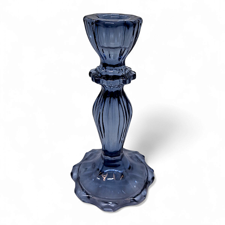 Porta Velas Castiçal Azul Transparente Vidro Rústico 16 cm