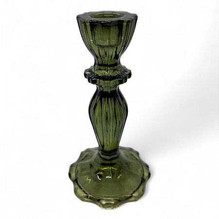 Porta Velas Castiçal Verde Transparente Vidro Rústico 16 cm