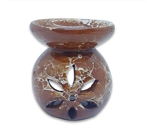 Rechô em Cerâmica Porta Velas Perfumadas Pétalas Marrom