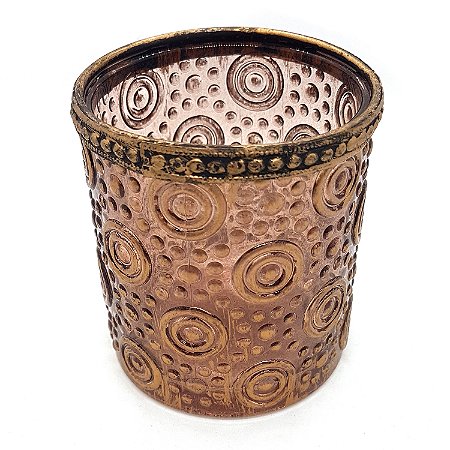 Castiçal Porta Velas em Vidro Moderno Detalhes Relevo Rosé